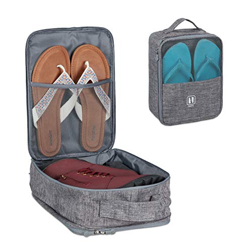 Relaxdays Bolsa Zapatos Viaje, Maleta, Transportar Calzado, Zapatillas, Chanclas, Organizador Equipaje, 30x23x14cm, Gris