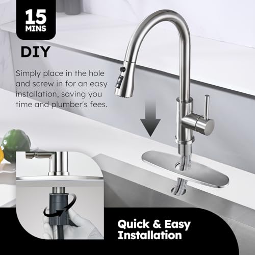 Arofa Kitchen Faucet with Soap Dispenser, 3-Mode Pull-Down, Brushed Nickel by Arofa - Image 5