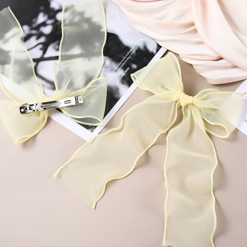 Pinza moño grande para cabello, lazo amarillo elegante miniatura 3