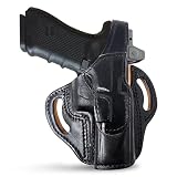 Black OWB Thumb Break Leather Gun Holster. Fits for Glock 17 Leather Holster/ 22, Double Stack...