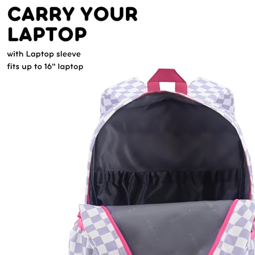 Image of J World Oz Middle School Backpack for Girls & Women. Cute Kids Laptop Bookbag, Lavender Checkers