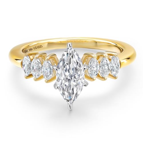 Gem Stone King 1-2 Cttw 14K Two Tone Gold IGI Certified Marquise Cut White Lab Grown Diamond Engagement Ring For Women | F-G Color | VS1 Clarity | Available in Size 5, 6, 7, 8, 93