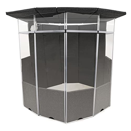 Sound Shields by Emagispace - 11-panel Isolation Booth with 66” Panels and 12” Ext. Panels for Music Practice - All Acrylic Drum Shield with Padded Sound Dampers, Lid, Support Beams, and Clip-on Fan