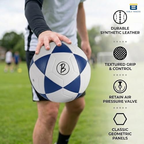 Image of Btag Football with Pump | Rubber Moulded Training & Match Ball | Suitable for All Age Groups | Outdoor Waterproof | for Ground, Grass & Turf (Blue)