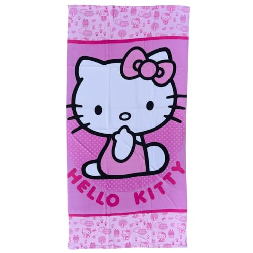 CARTOON Serviette de plage Hello Kitty en microfibre de polyester pour enfants 245 g/m², dimension 70 x 140 cm, plage, piscine