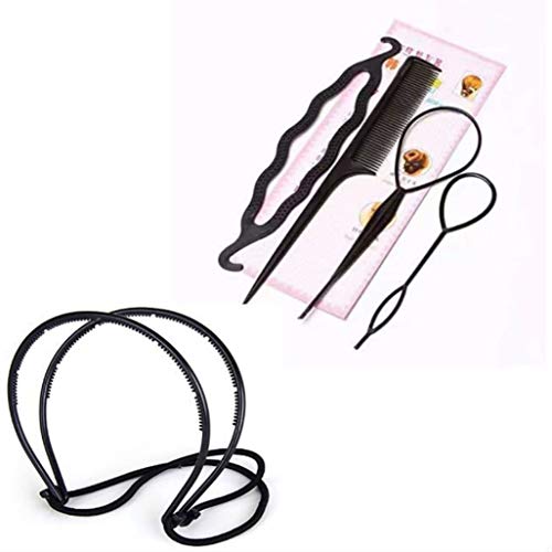 D&C 5 Outils de Coiffure Elastic Headband DIY Hair Styling Tool Hait Holder/Dual Grip Elastic Twisted Hairstyles Headband Double Hair Kit Cheveux Clip Hair Styling Tool Hair Band Black (5 produits) Cover