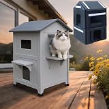 Weatherproof Outdoor Cat House with Insulated Liner for Feral Multi Cats 21.5' D x 21' W x 34' H, 2 Storey Insulated Elevated Cat Shelter with Escape Door, Easy Assemble, Expansive Interior‌