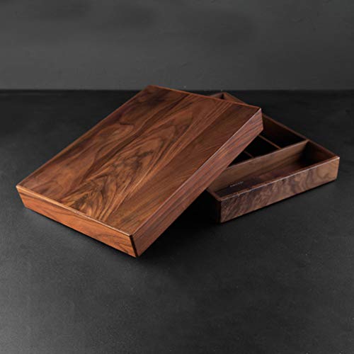 Cabilock Bandeja de talheres de madeira com 5 compartimentos, colher de garfo, pauzinhos, bandeja de