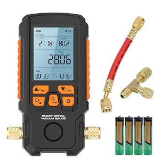 Digital Vacuum Gauge Tester HVAC 1/4" SAE Pressure Meter with Backlit LCD, ±0.2% Accuracy, Leak Test, Auto Calibration