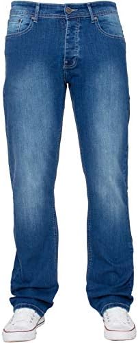 New Mens ENZO Stretch Straight Leg Regular Fit Classic Basic Denim Jeans
