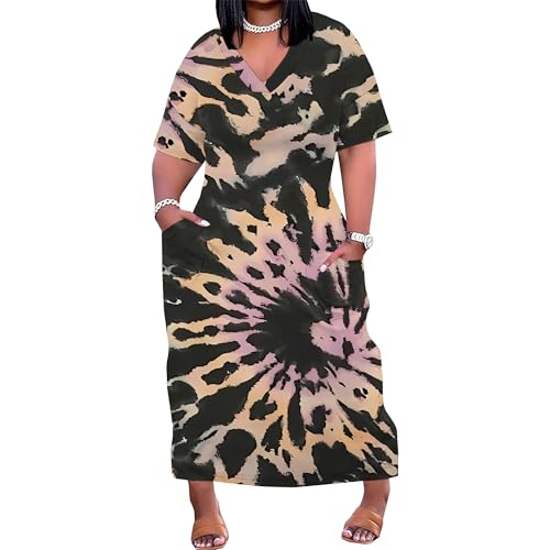 Image of SUZONANA Plus Size Dresses for Curvy Women Maxi Dress Tie Dye Oversized Summer Outfits Short Sleeve Long Casual Sundresses 5XL