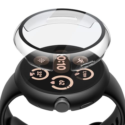 Misxi 2-Pack Hard PC Screen Protector Case Compatible with Google Pixel Watch 3 (2024) 41mm, Easy Installation Lightweight Ultra-thin Protective Cover for Pixel Watch 3, 1 Black + 1 Transparent