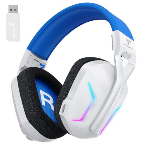 WESEARY Wireless Gaming Headsets for PS5, PS4, PC, Switch, Mac, 2.4GHz Bluetooth Gaming Headphones with 7.1 Surround Sound, Wireless Headset with Microphone, 50mm Drivers, 50Hr Battery, Cool RGB
