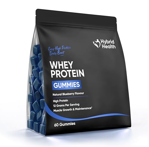 Hybrid Health Whey Protein Gummies - 12g Protein Per Serving 60 Gummies Natural Blueberry Flavour Sugar-Free High Protein for Muscle Growth & Maintenance