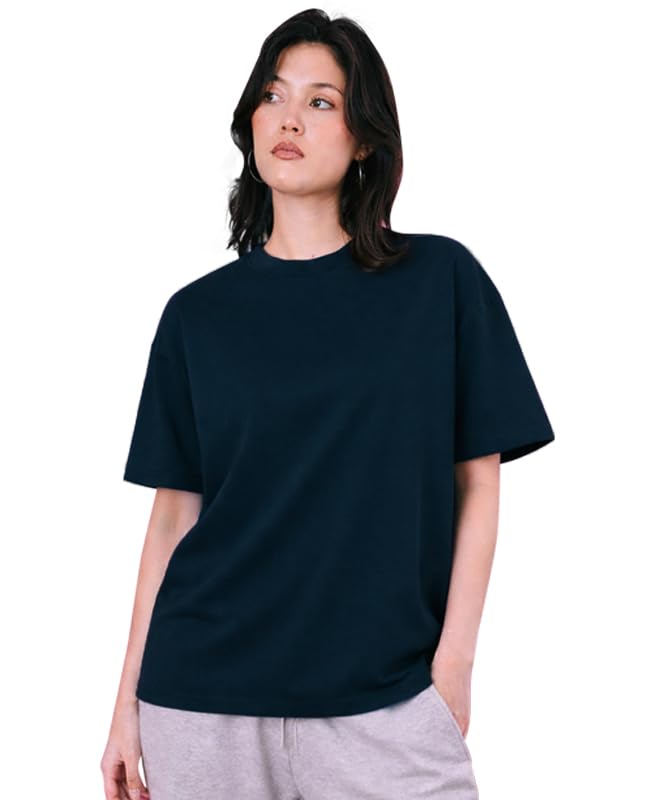 Image of Sleepynuts Women Oversized T-Shirt 220 GSM Heavyweight Cotton Rich Baggy Fit Drop Shoulder Round Neck Half Sleeve