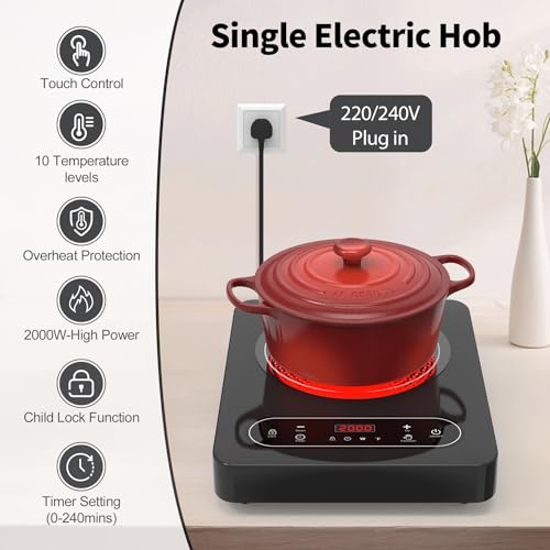 VBGK Double Electric Hob 3520W, Double Ceramic Hob, 220V Built-in and Countertop Stove Top, Child Lock, Touch Control, 9 Power Levels - Image 5