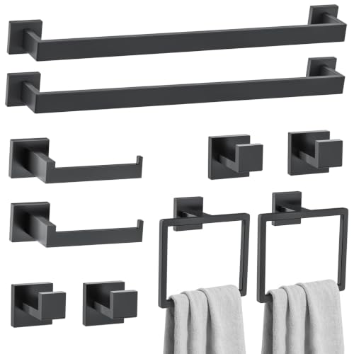 10-Piece Matte Black Bathroom Hardware Accessories Set Towel Bar Set for Bathroom 23.6 inch Towel...
