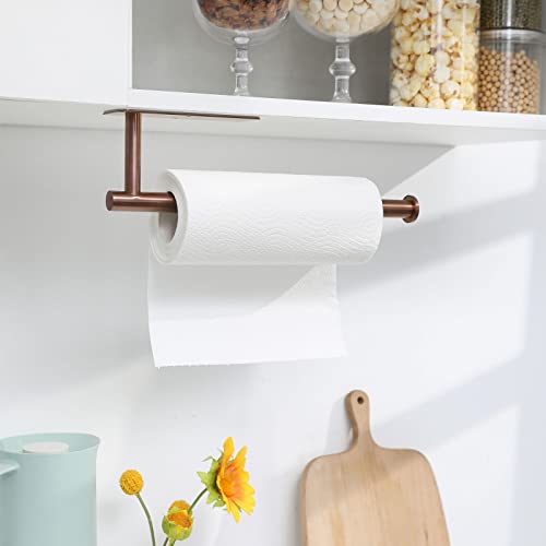 Image of theaoo Rose Gold Paper Towel Holder - Under Cabinet Paper Towel Holder for Kitchen, Adhesive Paper Towel Roll Rack for Bathroom Towel, Wall Mounted Paper Towel Rack, SUS304 Stainless Steel