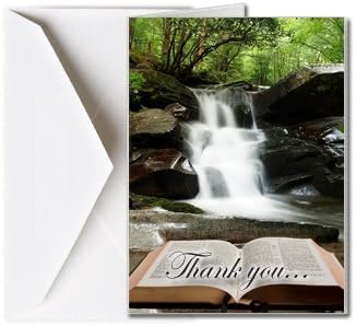 Funeral Memorial Service Thank You Cards with Envelopes (25 Count) FTKC1020 Peacefull Waterfall (Family Name Custom Printed - Select Desired Verse)