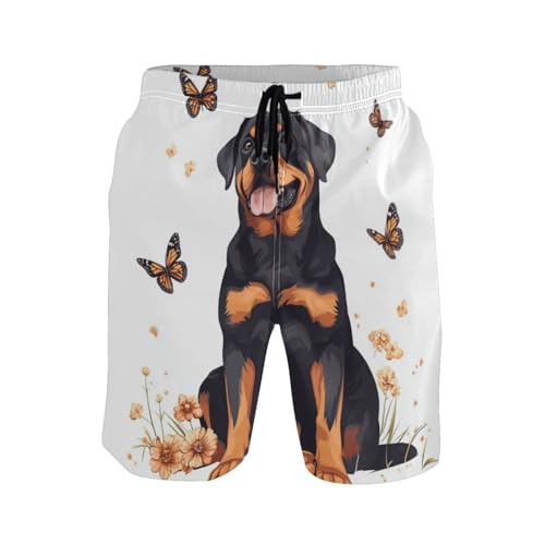 Short de bain homme Rottweiler blanc, maillot de bain plage respirant imprimé