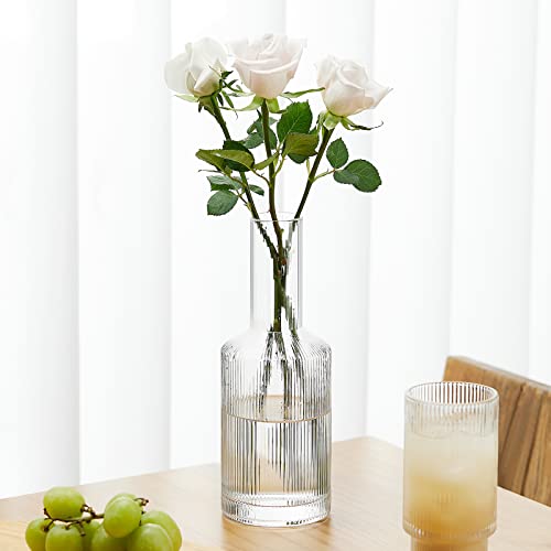 Bedside Water Carafe And Glass Set, Gencywe 28 Oz Pitcher & 6 Oz Cups, Vintage Glass Bedside Water Serving Carafe With Cup Set For Kitchen, Bedroom, Clear Juice Pitcher With Tumbler Glass (2-Piece) #TOP6