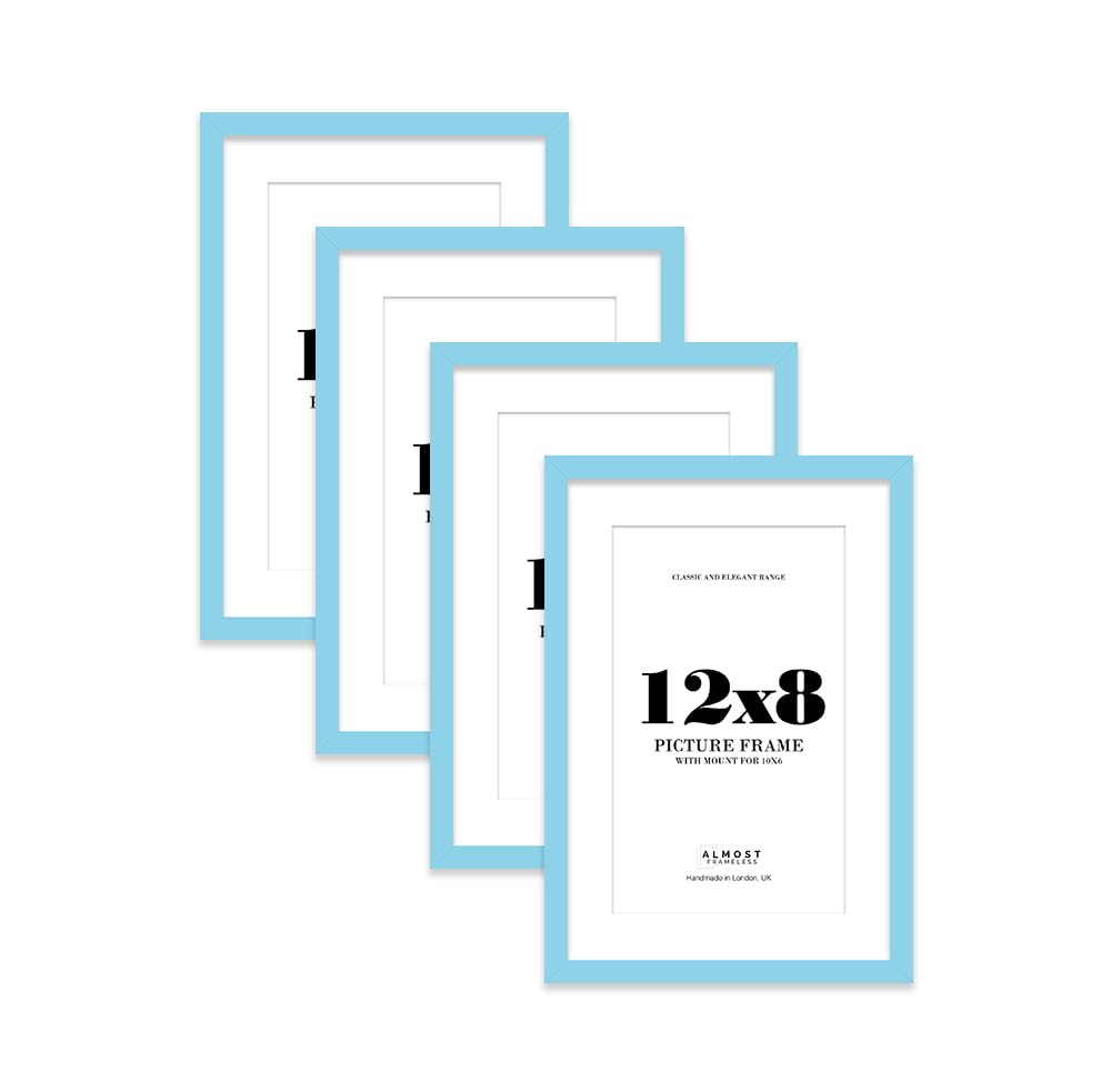 Light Blue Picture Frame 12x8 With 10x6 Mount for Photos - Wall & Table Display, Landscape or Portrait, 4 Pack