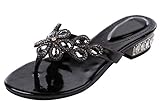 konstantin starke schuhe damen Thong flat sandals Honeystore Damen\'s Handgemacht Blumen Pattern Strass Schaffell Pantoletten Schwarz 35.5 EU