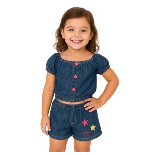 Conjunto Top e Short Jeans Infantil Menina Festa Aniversário Presente-KIDS (AZUL ESCURO, 7 A 8 ANOS (GG))