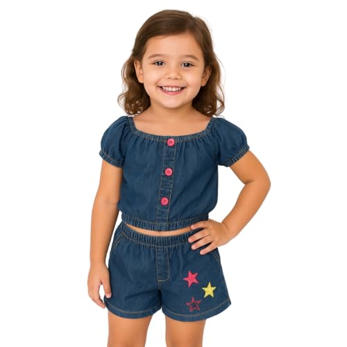 Conjunto Top e Short Jeans Infantil Menina Festa Aniversário Presente-KIDS (AZUL ESCURO, 3 A 4 ANOS (M))