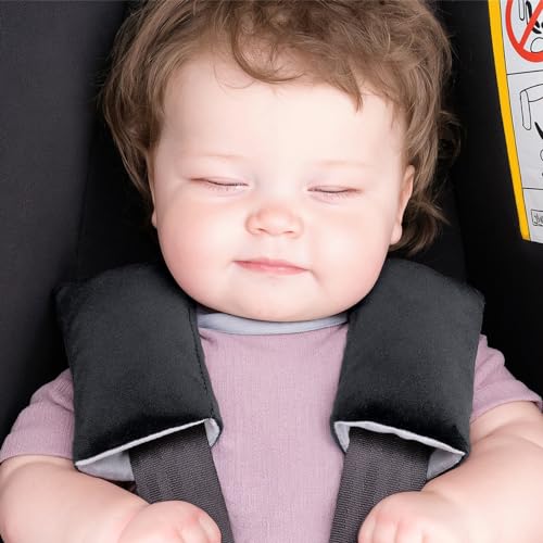 Image of COOLBEBE Car Seat Straps Shoulder Pads for Baby Kids, Super Soft Seat Belt Covers for All Car Seats /Pushchair /Stroller /High Chair (Black /Grey)