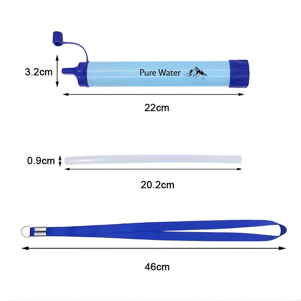 Filtr słomkowy Survival 0,1 mikrona – 5000 l przenośny filtr do wody z węglem aktywnym, oczyszczacz wody na kemping, piesze wędrówki, trekking i podróże, eliminuje do 99,9999% bakterii