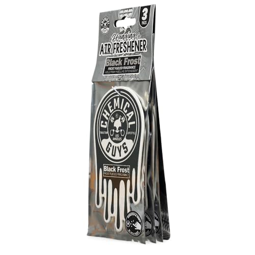 Image of Chemical Guys Car Fresheners, Hanging Air Freshener, Black Frost Scent 12 Pack, Great for Cars, Trucks, SUVs, RVs, Home, Garage, Workspace, Dorm Room & More (4 x 3 Packs)