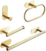 YESOP Kit Acessórios Banheiro Adesivo Cabide Toalheiros Papeleira Dourado 4 Peças