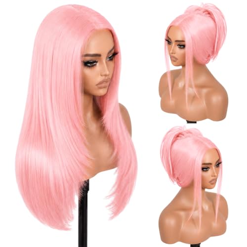 NOSTALGIA Light Pink Glueless Synthetic Lace Front Wig 26 Inch