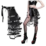 iHUFeather Victorian Steampunk Bustle Skirt Layered Tie on Belt Tulle Tutu Short Overskirt for Women(Black)