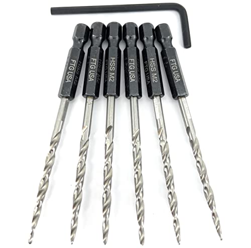 Ftg Usa Replacement Tapered Countersink Drill Bit Set 6 Pc (#6) 9/64" Countersink Bit Same Size Bit Replacement Only, Countersink Replacement Drill Bit Ftg Maximum Torque Wood Bits Secured With Pin #TOP4