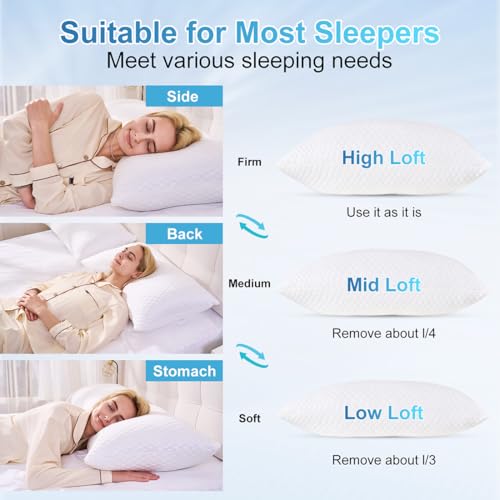NTCOCO Shredded Memory Foam Bed Pillows for Sleeping Standard Size Set of 2,Cooling Pillows, with Washable Removable Hypoallergenic Sleep Pillow for Back and Side Sleepe - image 2