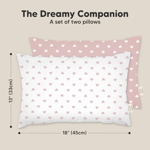 Image of KeaBabies 2pk Toddler Pillows 2 Year Old to 5,13x18 Kids Pillow (Hearts) | Soft Organic Cotton Kids Pillow for Sleeping, Travel, School, Daycare, Nap, Toddler Bed, Machine Washable, Without Pillowcase