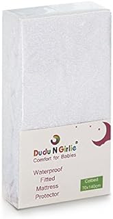 Dudu N Girlie Waterproof Cot Bed Mattress Protector, Non Noisy Toddler Bed Sheets 140 x 70 Fitted Breathable Terry Towel Deep Mattress Protector Topper Cover.