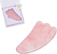 Vista 4 de LZLRUN Rodillo de jade de cuarzo rosa, tablero de jade real, masajeador de hongos, herramienta de masaje facial Guasha (forma de mariposa)