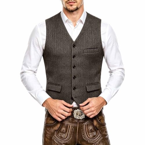 Chaleco de tweed para hombre formal traje de espiga chaleco de negocios corte regular 5