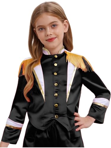 Child Girls Boys Drummer Jacket Long Sleeve Mock Button Down Tuxedo Marching Band Uniform