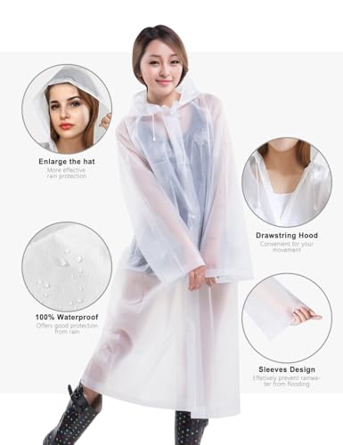 Rain Ponchos for Adults - 2 Pack Raincoats Reusable Emergency Raincoats Rain Cover for Men Women with Drawstring Hood4