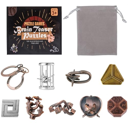 Holzsammlung 9pcs Rompicapo Metallo, Giochi Rompicapo Gioco Intelligenza, Rompicapi Giocattoli Educativo Metal IQ Puzzle Rompicapo Giocattolo Regalo per Adulti Adolescenti