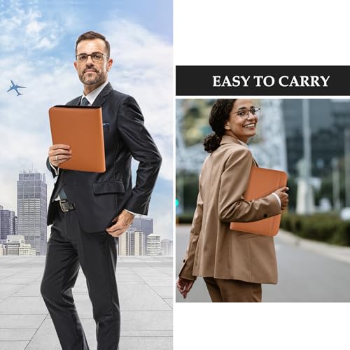 Image of ProCase Portfolio Business Padfolio Folder with Zipper -Tan | Conference Meeting Executive File Legal Document Organizer with Pockets Letter Size A11 Writing Pad Notepad Padfolio