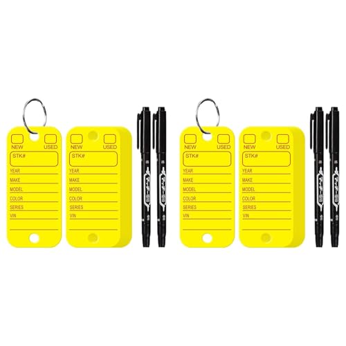 Étiquettes de clés de voiture en PVC et identificateurs de bagages jaune 200PCS