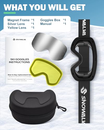 Ski Goggles, Interchangeable Snowboard Goggles with 2 UV400 Magnet Ski Lenses for Men & Women