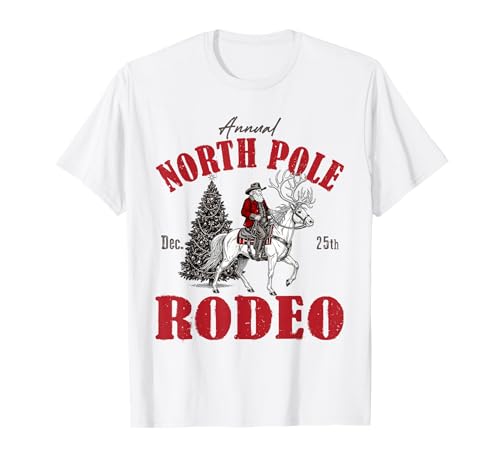 Cowboy Santa Riding Reindeer North Pole Rodeo Christmas T-Shirt