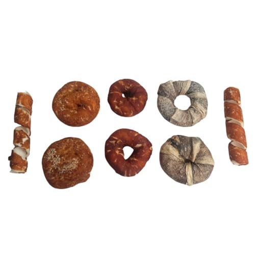 ANIMALUJOS - Snacks variados para cães - Donuts de peixe, donuts pato, frango e espiral de frango - conjunto de 8 unidades - sabores irresistíveis e naturalmente deliciosos