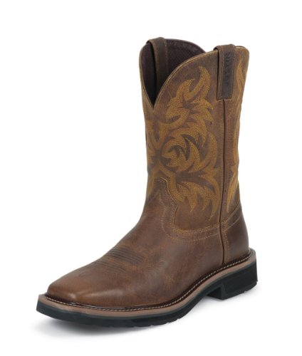 Justin Original Work Men's Stampede Pull On Square Toe, Rugged Tan, 10.5 D US